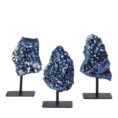 On stand - blue Amethyst cluster (Titanium coated)