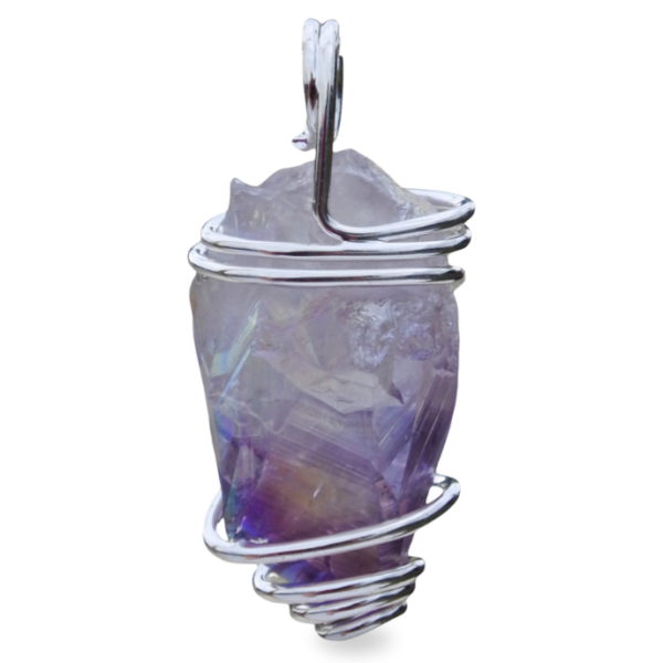 Silver plated pendant - Amethyst point aura coated