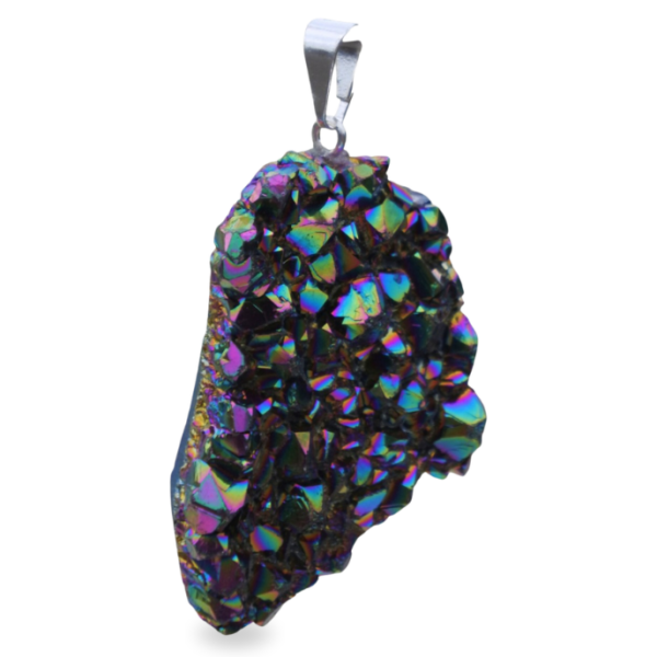 Silver plated pendant - Amethyst cluster Rainbow coated
