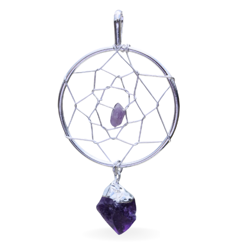 Silver plated pendant - Dreamcatcher Amethyst