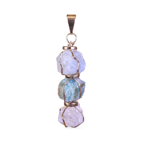 Gold plated pendant - Aquamarine, Rockcrystal and Amazonite
