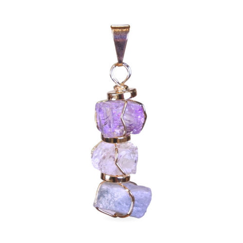 Gold plated pendant - Amethyst, Aquamarine and Rockcrystal
