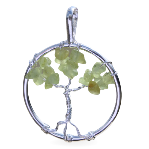 Silver plated pendant - Tree of life Peridote small