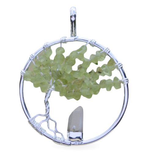 Silver plated pendant - Tree of life Peridote