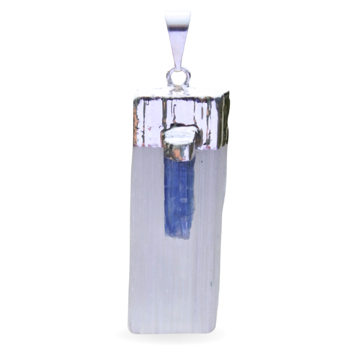 Silver plated pendant - Selenite with Kyanite