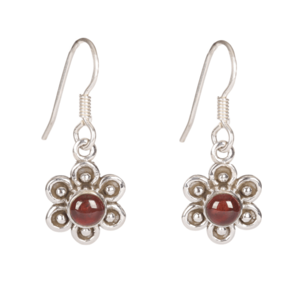 Earrings - Flower - Garnet