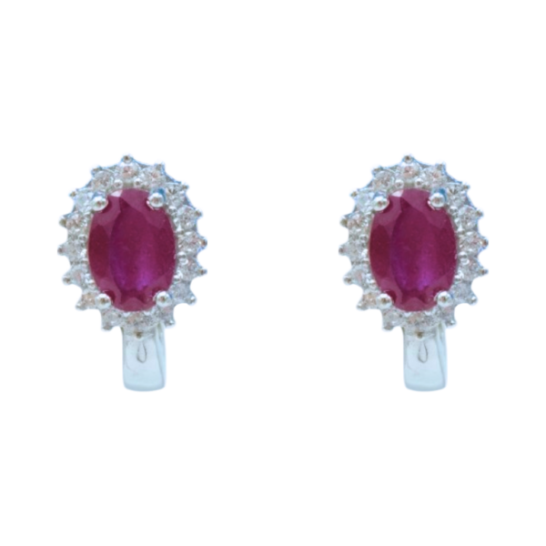 Earrings - Zirconia - Oval - Ruby