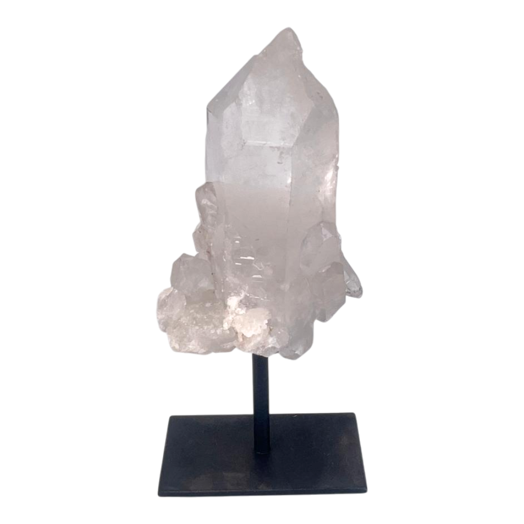 Rockcrystal cluster on metal stand #1