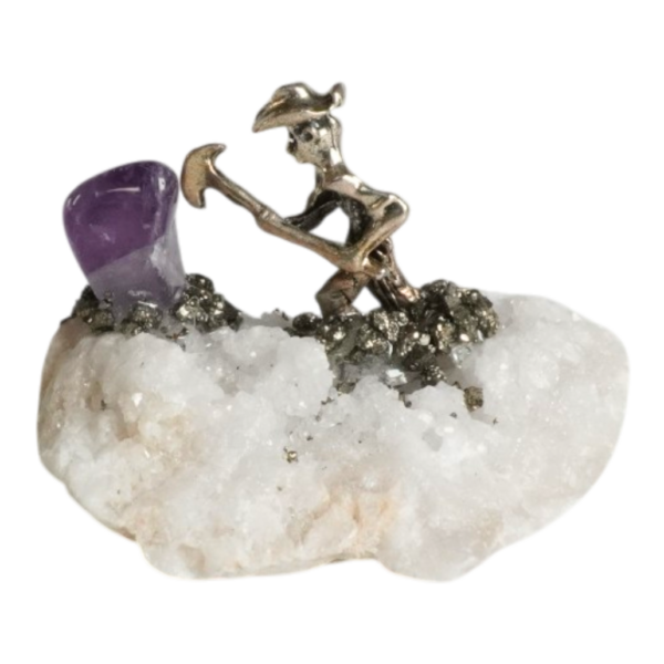 Crystal Cluster - with metal Miner - 40/70mm #2