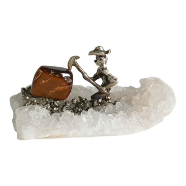 Crystal Cluster - with metal Miner - 40/70mm #3