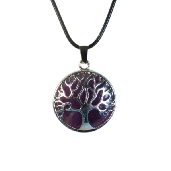 Amethyst - Tree Of Life Pendant - Metal Chain - 6*25mm