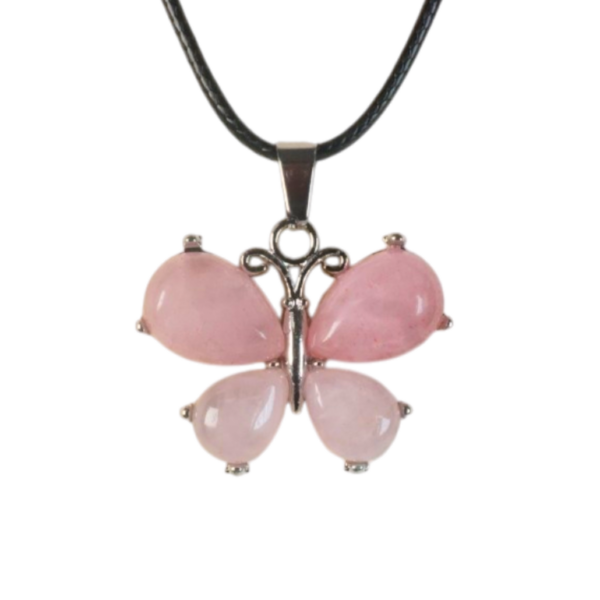 Rose Quartz - Drop Shape metal - Butterfly Pendant - 25*30mm