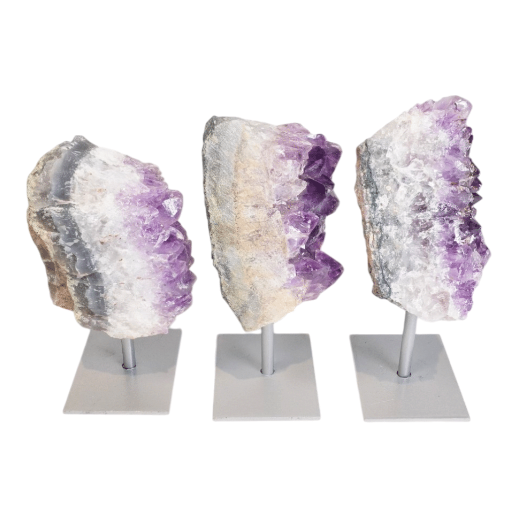 Amethyst cluster on grey metal stand - Image 2