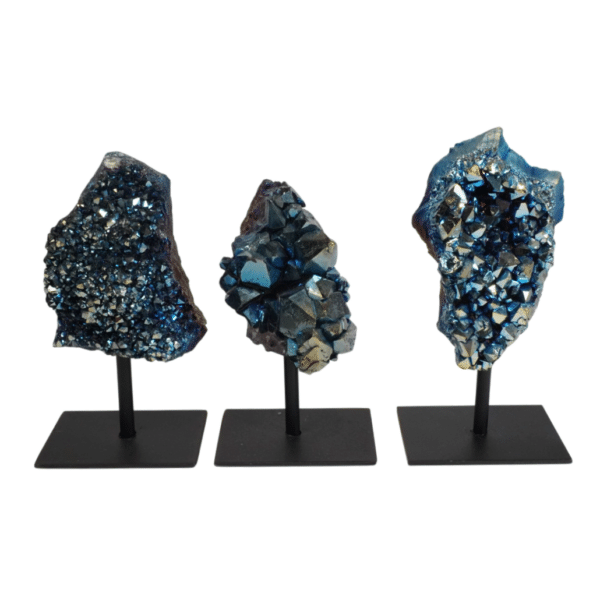 Rainbow Amethyst Clusters - Titanium Coated Blue - Metal Stand #2